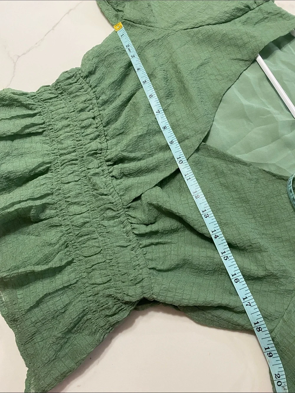 Astr Sage Green Smocked V-Neck Peplum Blouse